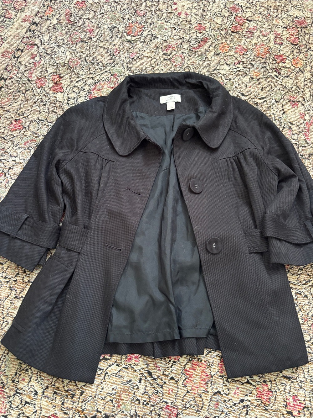 LOFT Black Short Textured Pea Coat